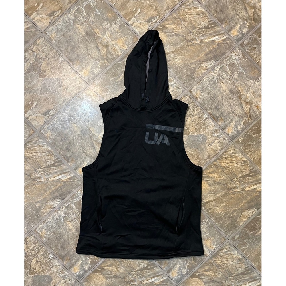 Under Armour Sleeveless Hoodie Men Large Black ColdGear Fitted Training
